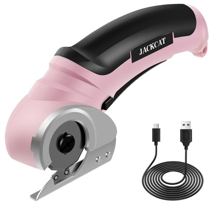 4,2V Kartonschneider Elektrisch 23×10×5cm Elektrische Schere USB Aufladung 2000mah Drehbar Pappe Schneiden Gerät zum Schneiden von Stoff Gewebe Leder Teppich Kunststoff Pappe (Rosa)