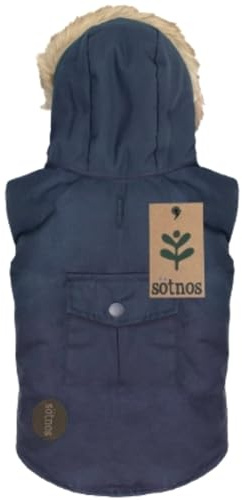 Sötnos Dog Parka Coat – Navy Fur-Trim Hooded Jacket for Dogs – Waterproof Windproof Outdoor Winter Pet Coat – Stylish Scandinavian Design – Keeps Dogs Warm, Dry & Cosy – Large Size, 43cm Back