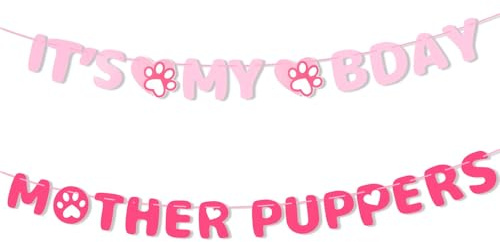 It’s My Bady Mother Puppers Banner, Vorgespanntes Süßes Welpen-Hundepfoten-Geburtstagsschild Welpe Happy Birthday-Hintergrundbanner Hängende Dekoration und Partygeschenke(Pink)