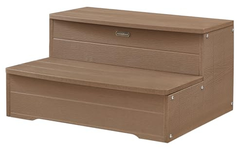 Robuste Whirlpool-Stufen, 272 kg Kapazität, 2-stufige Spa-Leiter, 63,5 cm Holzoptik, rutschfest, stabil, wetterfest, Terrassentreppe, schwarz, für drinnen und draußen