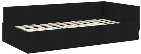 vidaXL Corner Bed Frame Black 90 x 200 cm Fabric and Engineered wood, Modern Bedroom Furniture, Rectangular Corner Bed Frame, Breathable Material, Multipurpose Sofa for Urban Living Spaces