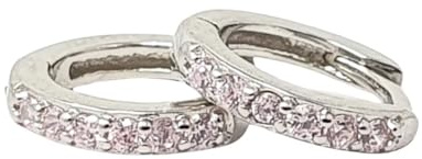 Pink Tourmaline October Birthstone Small Silver Huggies