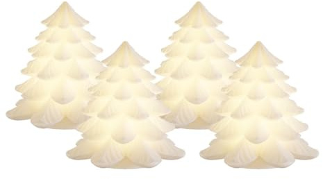 Deluxe Homeart LED Weihnachtsbäume - 4er Set Echtwachs Leuchtende Deko mit weichem Innenleuchten - Batteriebetrieben - Fernbedienung aktiviert mit Timer - 7cm hoch