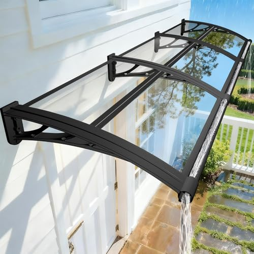 NacstarHome Marquesina Puerta Exterior y Ventanas 60x140cm, Tejadillo Protección contra Sol y Lluvia, Transparente Sólido Resistente Policarbonato Toldo para Puertas Entrada con Lavabo