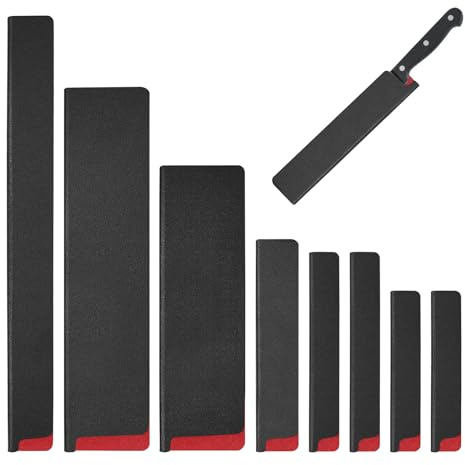 MIPIACE 8 Piezas Protectores de Borde de Cuchillo Funda Cuchillos ABS + Flocado Cuchillos de Cocina Universal 6 Tamaños Protector de Hoja para Cuchillo para Muchos Tipos (Negro y Rojo)