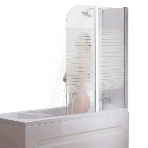 Mucola Badewannenaufsatz Duschwand Faltwand Milchglas Streifen 133x108 cm