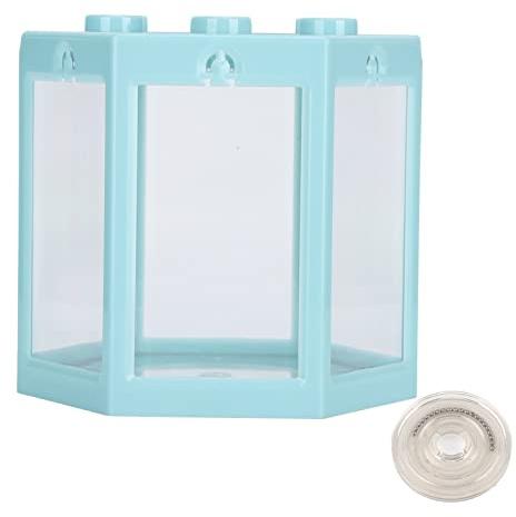 Kleines Hexagon Aquarium, Plastik Aquarium, 12x10.5x11cm, Blau - Robustes Design, Leicht und Tragbar, Ideal für Büro und Zuhause (Blau)