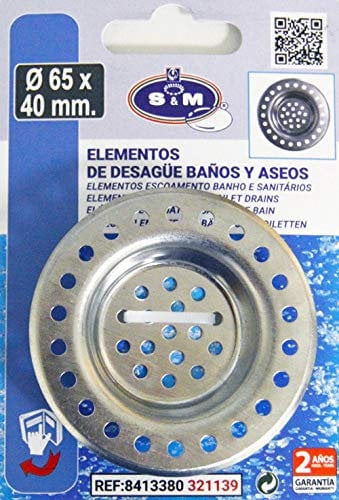 S&M Griglia in acciaio inox per scarico lavello cucina e/o bagno Ø65 x 40 mm
