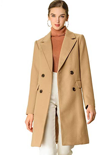 Allegra K Damen-Wintermantel mit Revers, doppelreihig, mit Gürtel, mittellang - khaki - Groß