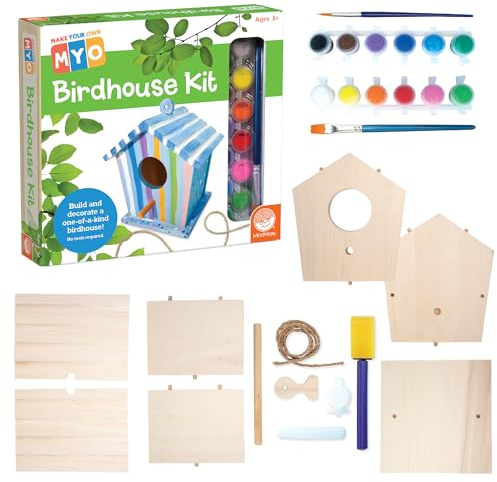 MindWare Make Your Own Birdhouse Kit - Wood Art Kit for Kids - Includes Pre-Cut Wood Pieces and Art Supplies to Assemble and Paint Your Own Bird House - Ages 5 and Up