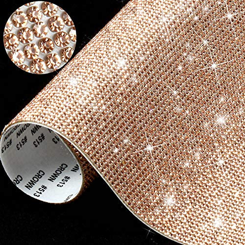 12000 Stücke Bling Bling Kristall Strass Aufkleber DIY Auto Dekoration Aufkleber Selbstklebende Glitzer Strass Kristall Edelstein Aufkleber, 9,4 x 7,9 Zoll (Champagner Gold)