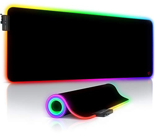 TITANWOLF - RGB Gaming Mouse Mat - 800x300 mm - XXL Extended Large LED Mouse Pad - 7 Multi Colour and 4 Effect Modes – Non Slip Rubber Base - Mice Mat for MacBook Roccat Razer PC – Logo black