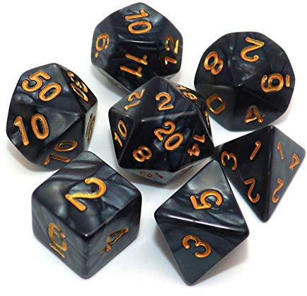 DND-Würfelset, polyedrisch, für Dungeon and Dragons, D&D, Pathfinder, Rollenspiele, MTG, D20, D12, D10, D8, D6, D4, Perlschwarz