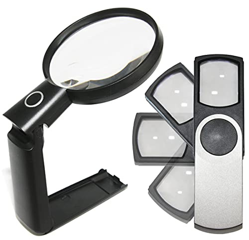 Leselupen Set Große Tischlupe 2/4x, Kleine 3X Leselupe Mit LED Licht; Vergrößerungsglas beleuchtet Zum Lesen, Standlupe Hands Free;