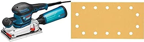 Bosch Professional Schwingschleifer GSS 280 AVE (inkl. 3. Schleifblatt, Zusatzhandgriff, im Karton) + 10x Schleifpapier Expert C470 mit 14 Löchern (für Hartholz, Farbe auf Holz, Körnung 120)