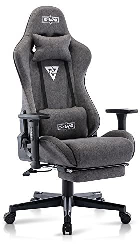 S*MAX Gaming Chair with Footrest Fabric Thicken Seat Ergonomic Gaming Chairs with 3D Armrest Breathable Fabric Headrest Lumbar Support Racing Style High Back Gaming Chairs for Adults Grey