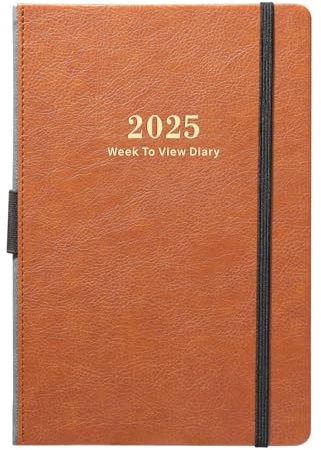 Academic Diary 2025-2026 - A5 Week to View Diary 2025-2026, Jul.2025 - Jun.2026, Premium Thicker Paper with Pen Holder, Inner Pocket and 40 Notes Pages, Brown Faux Leather Cover