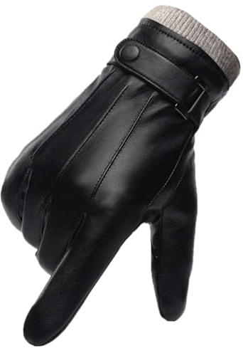 FCHITOP Winter Handschuhe Herren Leder Warm Dick Vlies Winddicht Kälteschutz Thermal Fäustlinge Anti-Rutsch Berührungssensitiver Bildschirm für Outdoor Fahren Camping PU Leder (10 1/2)