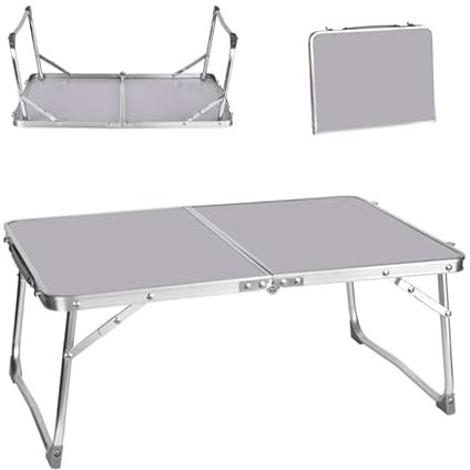 Qimu Niedriger faltbarer Campingtisch, leichter Aluminium-Picknicktisch, Laptop-Betttisch, tragbarer Schoß-Schreibtisch, für Picknick/Camping oder Frühstück, Lesen, Filme auf Bett/Couch (Weiß, 60 cm)