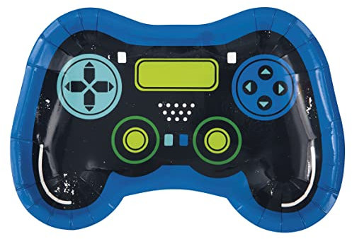 Unique 25217 Controller Shaped Paper Plates-23.5 cm-Gamer Birthday Party-8 Count (Pack of 1), Multicolour