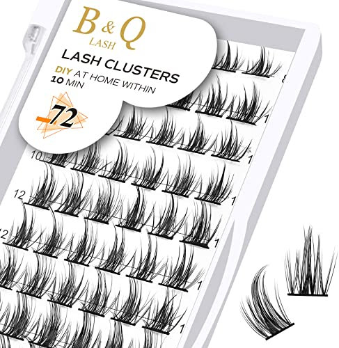 BQ Lash Einzelne Wimpern 72 Clusters Farbige Wimpern Einzeln zu Hause Cluster Lashes B41 Schwarz Eyelash für DIY Wimpernverlängerung DIY Wimpernbüschel (B41,D-8-16mix)