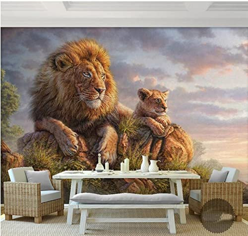Löwe Und Tiger Tiere 3D Papier Fototapete Wohnzimmer Sofa Hintergrund 3D Wand Fototapete 3D Wand 3d Tapete Vlies Effekt TV Die Fototapete Wandbild Wohnzimmer Schlafzimmer-350cm×256cm