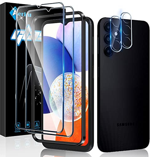Aerku Schutzfolie für Samsung Galaxy A14 5G / 14 4G, 2 Stück Panzer Schutz Glas Folie und 2 Stück Kameraschutz, 0.33mm HD Displayschutzfolie, 9H Härte Schutzglas, Anti-Bläschen Schutzfolie