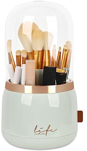 WAFJAMF Makeup Organiser Brush Holder 360 Rotating Cosmetics Organizer Large Capacity Storage Box with Lid Dustproof 7 Slot Makeup Brush Container - Upgrade Style -Mint Green