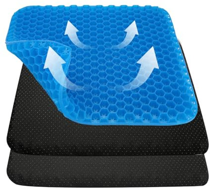 Gel Seat Cushion, Double Thick Egg Chair Cushion for Long Sitting, Non-slip Breathable Honeycomb Design Car Seat Pads in Relieving Pressure Cushions for Comes with 2 Types of Cloth Covers (Sky Blue)