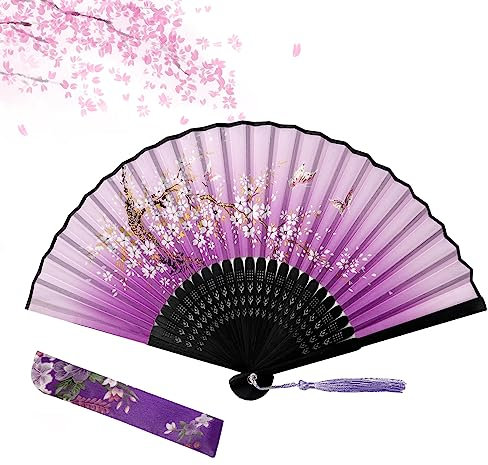 ZoomPlay Folding Hand Fan, Handheld Fan Bamboo Hand Fan for Birthday Gifts Dancing Cosplay Wedding Party, Purple