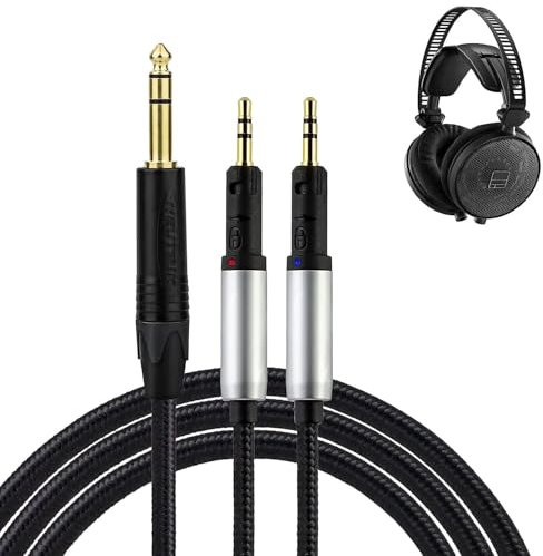 okcsc Cavo di ricambio per cuffie Audio-Technica ATH-R70x, cavo a 4 conduttori intrecciati, cavo OFC 6,35 mm, spina bilanciata, lunghezza 1,8 m