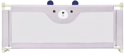 HUOLE Bett Bettgitter Baby Bettschutzgitter mit Höhenverstellbar Kinderbettgitter für Kinderbetten, Elternbetten & Alle Matratzen Massivholzbetten,200 * 100 * 26cm – Kleiner Bär – grau