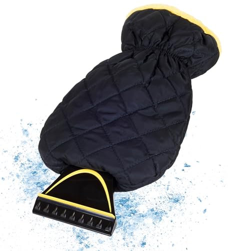 AUPROTEC Eiskratzer mit Handschuh gefüttert I Wärmender Schneekratzer Auto mit Handschuh I Scheibenkratzer Auto mit Eisbrecherkante und Gummizug - Schwarz-Gelb