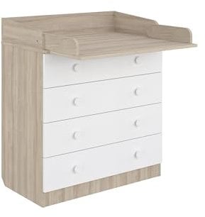 Shefa Kids Wickelkommode 800 Ulme-weiß - Praktischer Wickeltisch mit 4 Schubladen mit Wickelaufsatz
