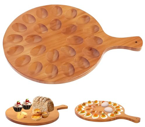 Platte für Gefüllte Eier, Wende Eierplatte aus Holz Deviled Egg Tray mit Griff Eierplatte Servierplatte Platte für Russische Eier Ostern Eierplatte für Halbe Eier Holz, für Feste, Partys (24 Löcher)