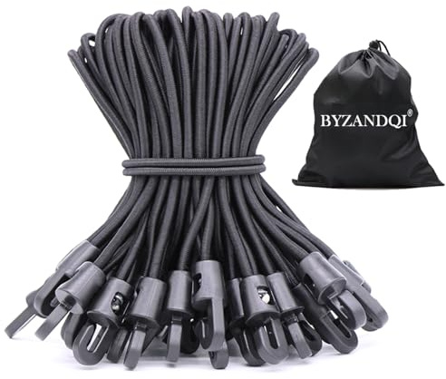 BYZANDQI Spanngummi mit Haken 25er-Pack 10cm, Expander mit Haken Schwarz | Planenspanner Zeltgummis Gummispanner Planengummi Expanderschlingen für Planen Zelt Net Camping