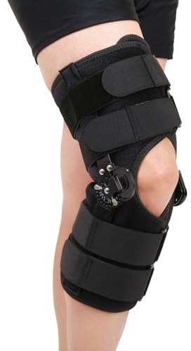Mathgetin Hinged ROM Knee Brace, Post-Op Knee Immobilizer for Arthritis, ACL MCL PCL Injury, Adjustable Orthopedic Support (L)