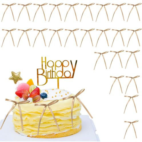 30Pcs Champagne Gold Bows Cake Decorations,MEOAlBkey Gold Cake Decorations for Birthday Wedding CakesAlso as Christmas Bows Gold Bows for Gift Wrapping