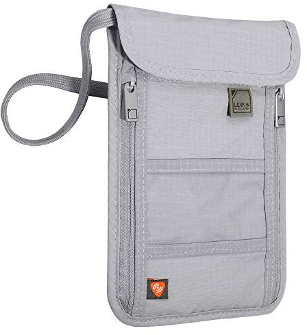 Lewis N. Clark Cache-Cou RFID, Gris, Taille Unique, Portefeuille avec Blocage RFID, Pochette de Voyage + Porte-Passeport pour Homme et Femme