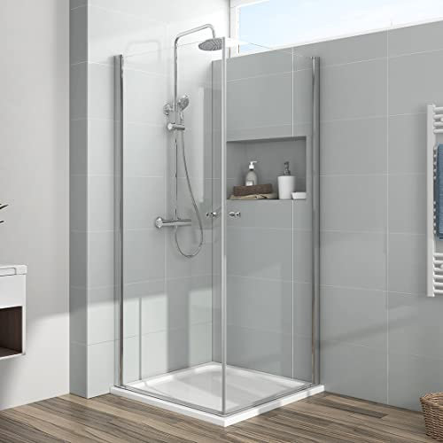 EMKE Duschkabine 90x90x185cm Eckeinstieg Duschabtrennung Dusche Doppel Pendeltür Duschtür Schwingtür Duschwand Beidseitiger Nano-Beschichtung