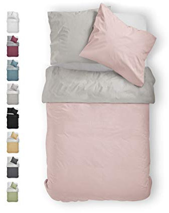 BLUE MOON Bettwäsche 135x200 cm Satin Bettwäsche-Sets 100% Baumwolle Wendebettwäsche - Made in EU - 1x Bettbezug 135x200 cm und 1x Kopfkissenbezug 80x80 cm (Silber/Rosé, 135 x 200 + 80 x 80 cm)