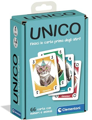 Clementoni - Unico Versione Tascabile, Mazzo di 66 Carte, per Bambini 6+ Anni e Adulti, Gioco da Tavolo in Formato da Viaggio, 2-6 Giocatori, Idea Regalo, Made in Italy, Lingua Italiana, 16176