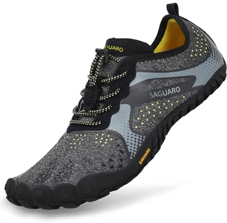 SAGUARO Barfuss Schuhe Damen Barfußschuhe Herren Zehenschuhe rutschfest Atmungsaktive Barefoot Shoes Indoor & Outdoor Barfussschuhe mit Breiter Zehenbox & Zero Drop Solhe, Upgrade Schwarz, 45 EU