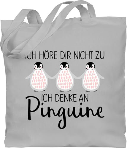 Baumwolltasche - Tiere Meerschweinchen Hase & Co. - Ich denke an Pinguine - Unisize - Hellgrau - taschenpinguin tiermotiv pinguin beutel stofftasche mit tieren tiermotive penguin stoffbeutel