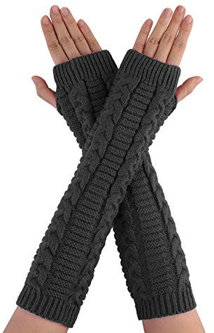 Allegra K Fingerlose Handschuhe für Damen, Winter, gestrickt, Daumen, Ellenbogen, Armstulpen, Dunkelgrau-gestrickt, Flat Size:34.5x9cm/13.6x3.5(L*W)