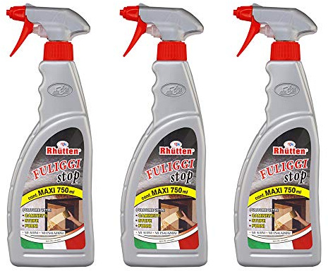 Rhutten Anti-Fuliggine Reinigungsspray mit 3 Reinigungsmitteln, 750 ml, Reinigung für Glaskamin Ofen und Asche, 3 Confezioni