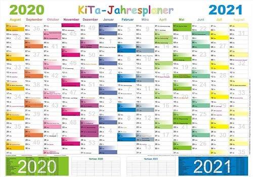 Kita-Jahresplaner 2020/2021: hochwertiger, großer Wandkalender 100 x 70 cm, abwaschbar und beschreibbar mit non-permanent-Stiften durch ... wird gerollt und verschweißt geliefert