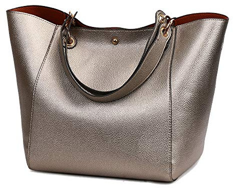 Coolives Damen 2 in 1 Shopper Schultertasche aus PU-Leder Vintage Taschen Hobo Handtasche Elegant Henkeltasche Eimer Tasche für Dame Bronze EINWEG