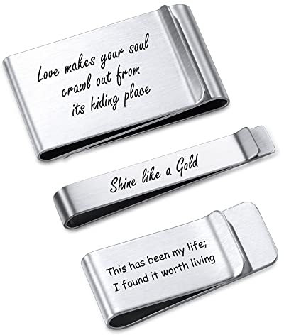 MeMeDIY Geldklammer Herren, Personalisierte Geldscheinklammer Gravur Geschenk für den Vater, Schmaler Kartenhalter, Silber Edelstahl Vordertaschen (Custom A Set von 3 Größen Schlank Mittel & Groß)