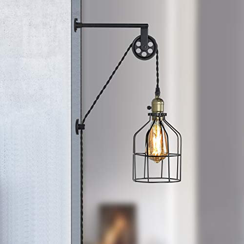 Wandlampe Industrial e27 Fassung Vintage Retro mit Schalter Kabel und Stecker,Wandleuchte Rustikal Innen Edelstahl Nachttisch Landhausstil Industrie Design Modern Anthrazit Schwarz Aluminium Steckdose